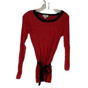 Loft Orange & Navy Sweater w/Gold Buttons on Shoulder & Tie Waist - M